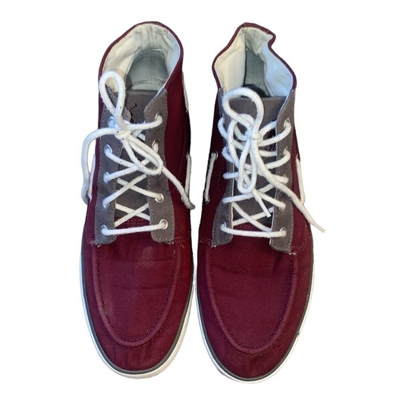 𝅺POLO Ralph Lauren Lander Chukka Canvas High Top Sneakers Shoes Burgundy & Gray - Picture 5 of 10